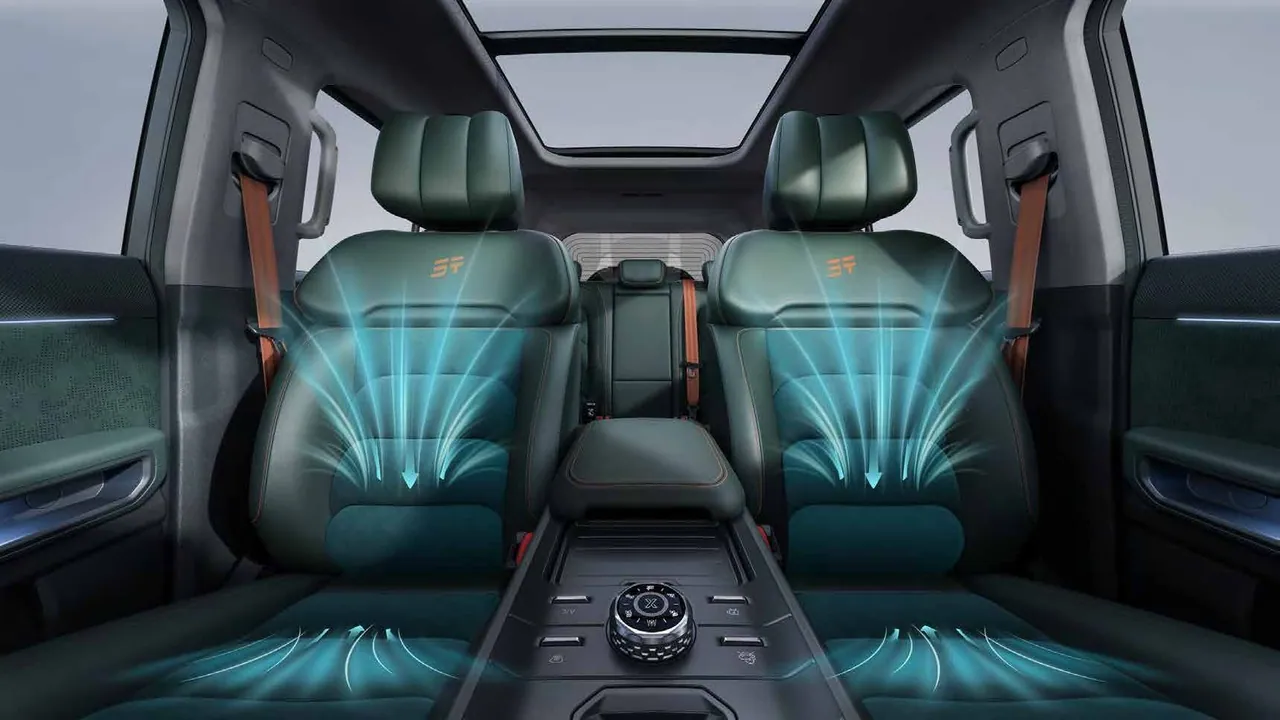 Green front seats with cool air drawn flowing through them