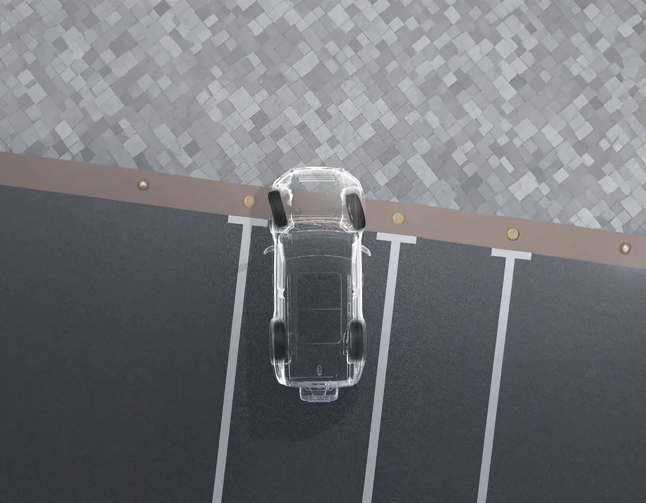 Transparent T2 seen from directly above in a parking bay