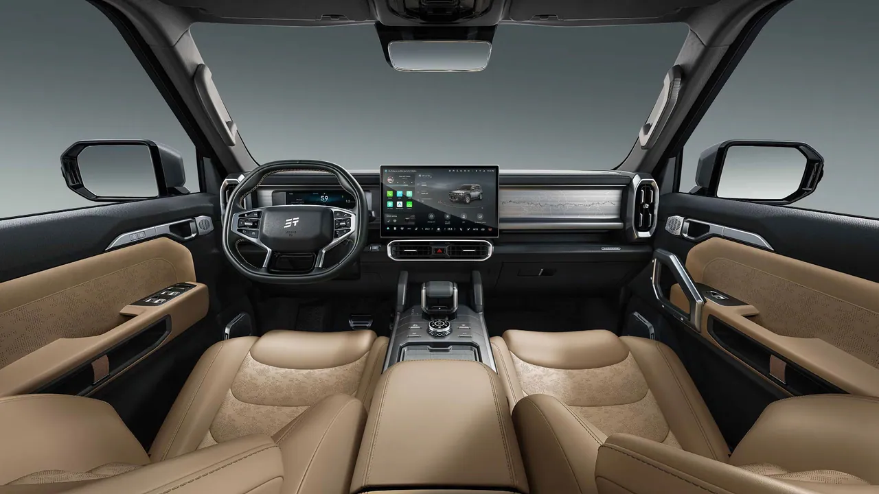 Beige leather T2 cabin seen from the rear seats